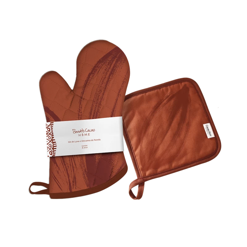 KIT LUVA E DESCANSO DE PANELA VERDE BENDITO CACAO
