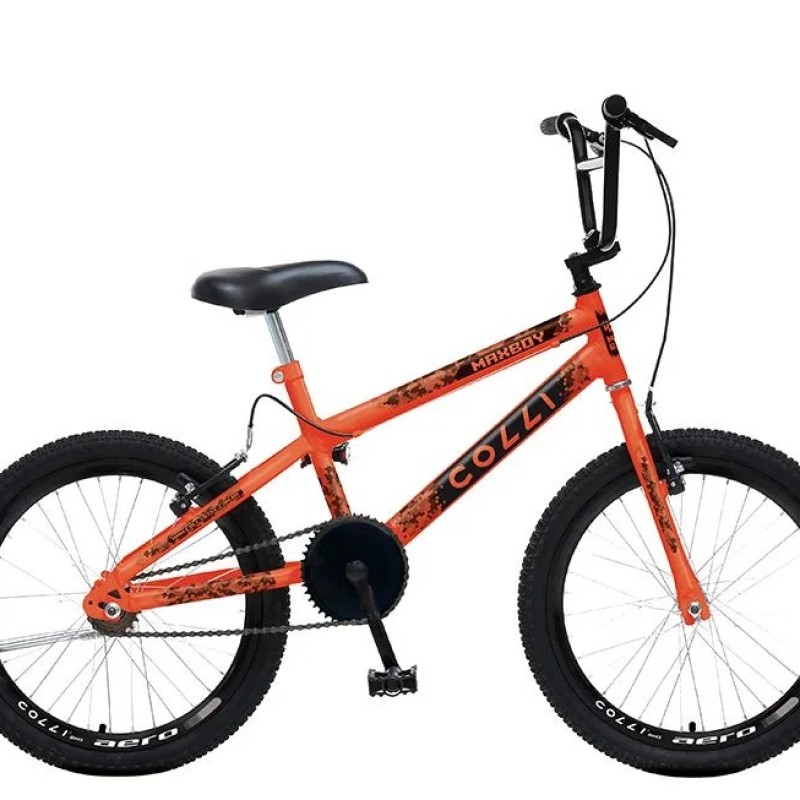 BICICLETA COLLI ARO 20 MAX BOY CROSS INFANTIL LARANJA NEON FREIO V-BRAKE 1 MARCHA