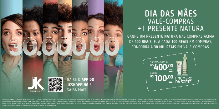 Em compras acima de R$ 400,você garante um presente especial e ainda concorre a R$ 30 mil em vale-compras 