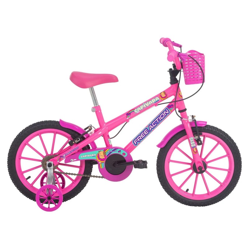 BICICLETA INFANTIL ARO 16 CAPIVARA ROSA CHICLETE