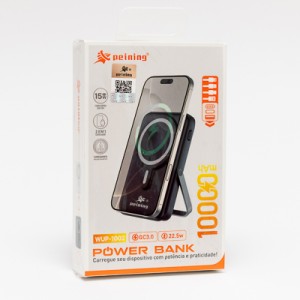 CARREGADOR PORTÁTIL POWER BANK 10.000 – 2 EM 1 POR INDUÇÃO 15W