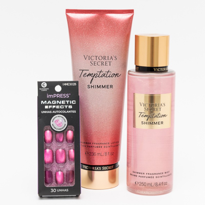 KIT VICTÓRIA SECRET BARE VANILLA SHIMMER BODY SPLASH + CREME E UNHA POSTIÇA MAGNETIC – KISS NEW YORK