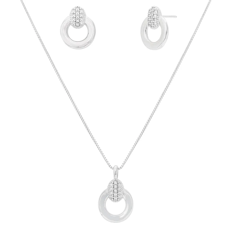CONJUNTO PRATEADO COM ZIRCÔNIAS