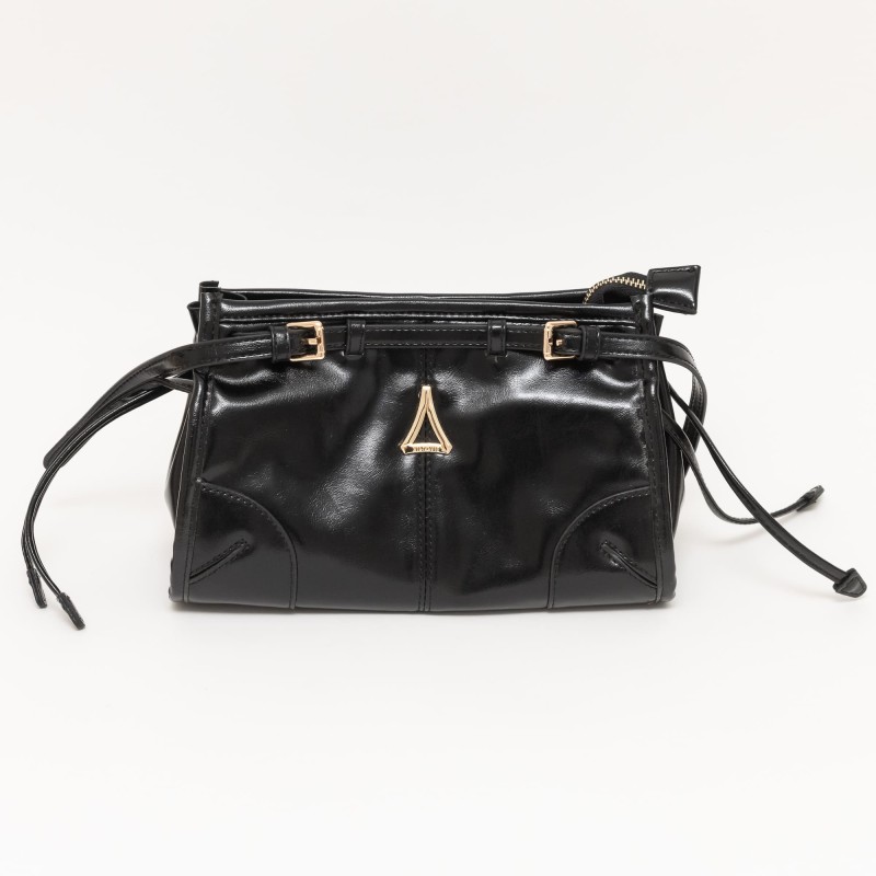 BOLSA FEMININA PRETA COM ALÇA TRANSVERSAL EM P.V