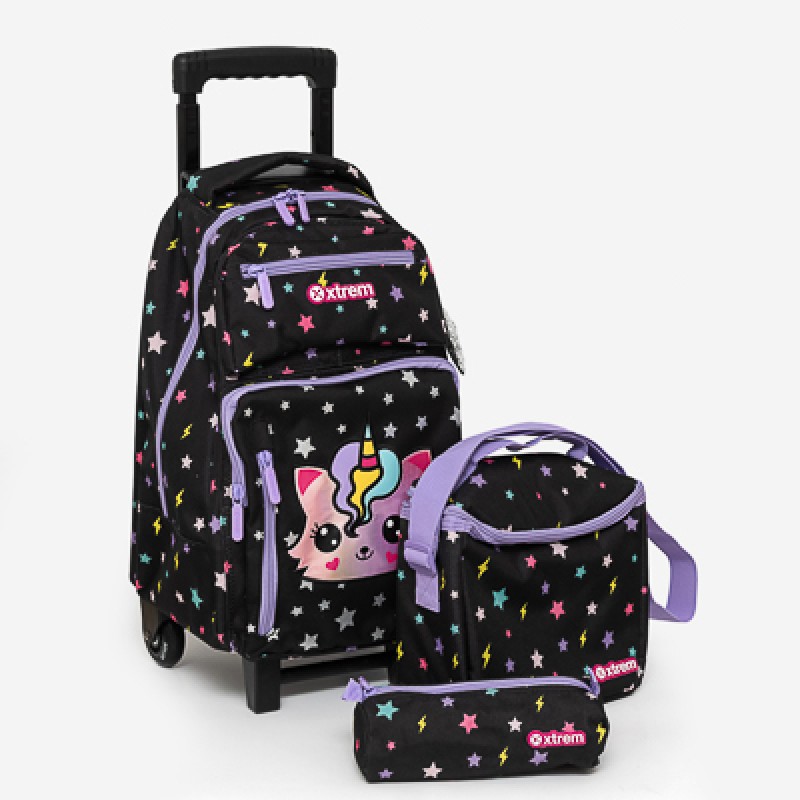 KIT ESCOLAR 3 PEÇAS ESTAMPA GATINHO