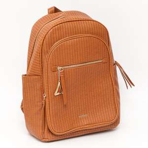 MOCHILA EM PU CARAMELO COM BOLSOS ORGANIZADORES