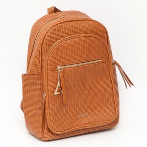 MOCHILA EM PU CARAMELO COM BOLSOS ORGANIZADORES