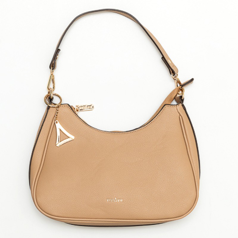 BOLSA MEIA LUA BEGE COM ALÇA DE OMBRO E TRANSVERSAL